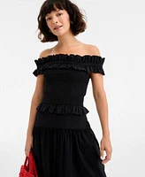 On 34th Womens Off The Shoulder Smocked Top Drop Waist Midi Skirt Exclusively At Macys