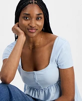 Hippie Rose Juniors' Square-Neck Short-Sleeve Babydoll Top