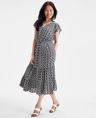 Style & Co Women's Printed Flutter-Sleeve Midi Dress, Exclusively at Macy's