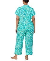 Lauren Ralph Plus Short-Sleeve Notch-Collar Cropped Pajama Set