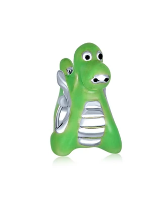 Bling Jewelry Friendly Green Dinosaur Charm Bead Sterling Silver for European Bracelet