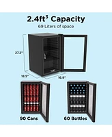 SnowLion Premium 69L Beverage Refrigerator 2.4 Cu.ft. Freestanding Mini Fridge With Glass Door in