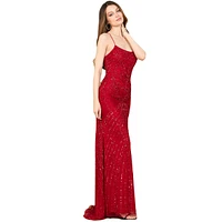 Lara Women's Lace Up Open Back Beaded Dress