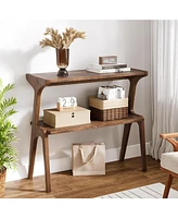 Tribesigns Narrow End Table for Living Room, 2-Tier Slim Sofa Side with Solid Wood Legs, Bedside Table, Nightstand Bedroom