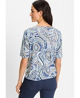 Olsen Women's Paisley Split V-Neck T-Shirt
