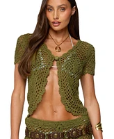 Edikted Women's Mabelle Crochet Split Front Top