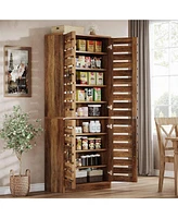 Tribesigns 70.8" Tall Farmhouse Storage Cabinet, 9-Tier with Adjustable Shelves and 2 Shutter Doors, Rustic Brown for Kitchen, Dining Room