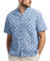 Men's Sonix Relaxed Fit Short Sleeve Wave Print Button-Front Camp Shirt
