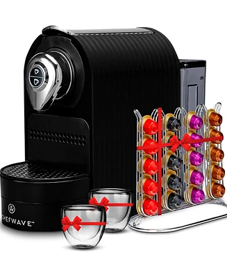 ChefWave Espresso Machine for Nespresso Capsules (Black) with Holder and Cups