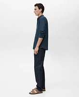 Mango Men's Mao Collar Linen Shirt