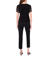 Msk Petite V-Neck Combo Short-Sleeve Evening Top