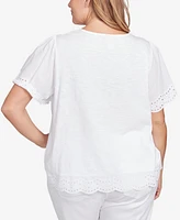 Ruby Rd. Plus Size Embroidered Sleeve Solid Top
