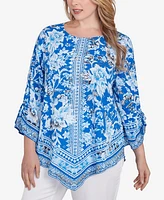 Ruby Rd. Plus Bohemian Batik Floral Border Print Crepe Tunic Top