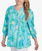 Ruby Rd. Plus Abstract Tropical Silky Button Front Top