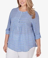 Ruby Rd. Plus Gingham Silky Henley Crew Neck Top