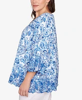 Ruby Rd. Plus Oceanic Paisley Embroidered Crew Neck Top