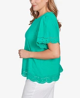 Ruby Rd. Plus Embroidered Sleeve Solid Top