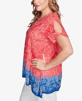 Ruby Rd. Plus Americana Embellished Jersey Crew Neck Top