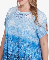 Ruby Rd. Plus Crystal Ombre Cold Shoulder Crew Neck Top