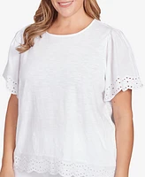 Ruby Rd. Plus Size Embroidered Sleeve Solid Top