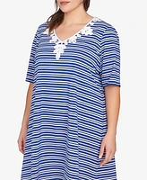 Ruby Rd. Plus Embroidered Stripe Knit Dress