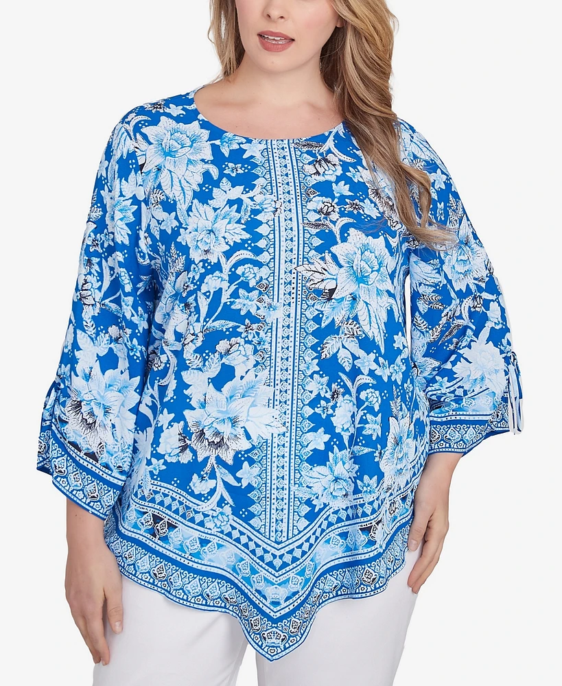 Ruby Rd. Plus Bohemian Batik Floral Border Print Crepe Tunic Top