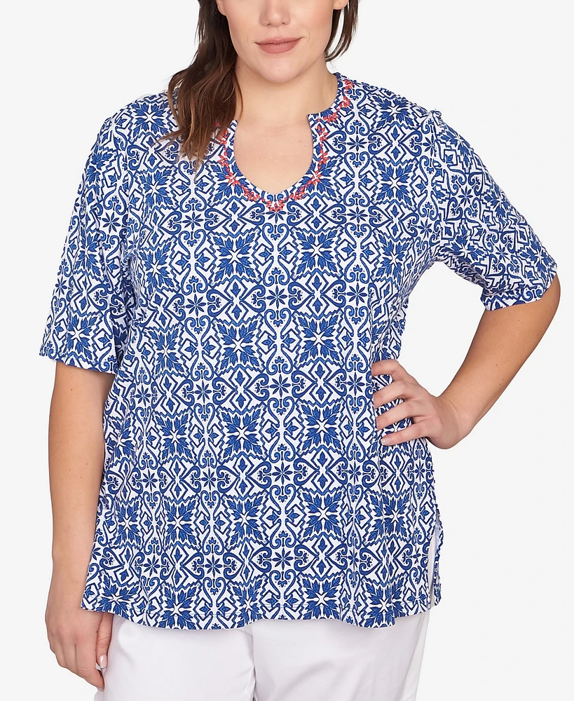 Ruby Rd. Plus Pacific Medallions Embellished Knit Top