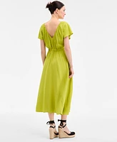 On 34th Women's Flutter-Sleeve Printed Textured Midi Dress, Exclusively at Macy's