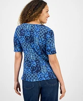Style & Co Petite Elbow-Sleeve Patchwork Top, Exclusively at Macy's