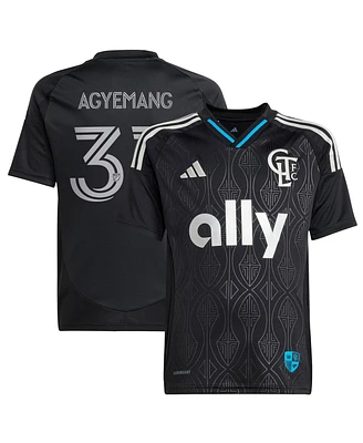 Adidas Big Boys and Girls Patrick Agyemang Black Charlotte Fc 2025 Fortress Kit Replica Player Jersey