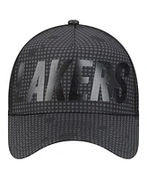 New Era Men's Black Los Angeles Lakers Midnight Ink Tonal A-Frame Trucker 9FORTY Adjustable Hat