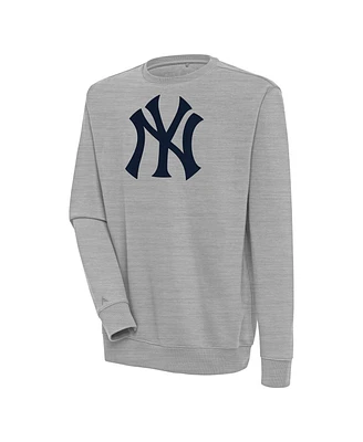 Antigua Men's Heather Gray New York Yankees Victory Pullover Sweatshirt