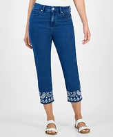 Style & Co Petite Embroidered-Hem Cropped Jeans, Exclusively at Macy's