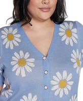 Belldini Plus Daisy Jacquard V-Neck Cardigan Sweater