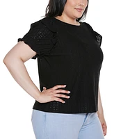 Belldini Plus Knit Eyelet Ruffle Sleeve Top