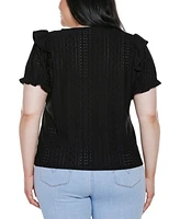 Belldini Plus Knit Eyelet Ruffle Sleeve Top