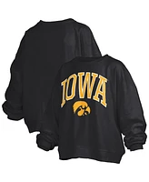 Pressbox Women's Black Iowa Hawkeyes Janise Arch Over Logo Waist Length Oversized Pullover Sweatshirt
