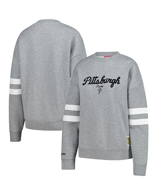 Mitchell & Ness Women's Heather Gray Pittsburgh Pirates Lightweight Logo Pullover Sweatshirt