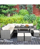 Gymax 7PCS Rattan Patio Sectional Sofa Set Conversation Set w/ Cushions
