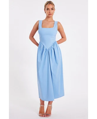 Quiz Women's Bengaline Square Neck Drop Waist Midi Dress