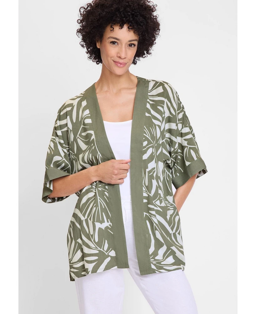 Olsen Women's Leaf Print Lightweight Kimono