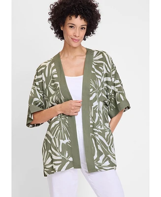 Olsen Women's Leaf Print Lightweight Kimono