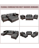 Gymax 5PCS Outdoor Patio Rattan Conversation Sofa Furniture Set w/ Cushions