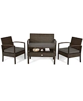 Gymax 8PCS Rattan Patio Conversation Set Outdoor Furniture Set Garden w/ Cushion