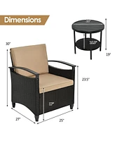 Gymax 3PCS Outdoor Wicker Bistro Set Patio Conversation Furniture Set w/ Cushions