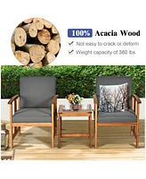 Gymax 3PCS Outdoor Patio Sofa Furniture Set Solid Wood Cushioned Conversation Set Grey