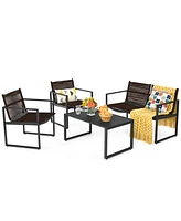 Gymax 4PCS Patio Conversation Furniture Set Yard Garden Outdoor w/ Coffee Table