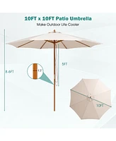 Gymax 10FT Patio Umbrella Table Market Umbrella w/ 8 Bamboo Ribs Pulley Lift & Ventilation Hole