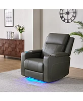 Damaso 35.5" Wide Genuine Leather Dual Motor Power Storage Lighting Recliner with Adjustable Headrest and Seat