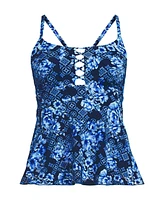 Lands' End Plus Lace-up Flutter Tankini Swimsuit Top